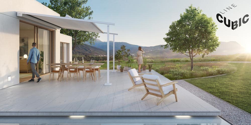 Modernes Einfamilienhaus mit Terrasse und Markise